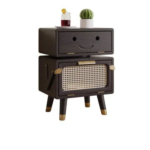 Contemporary Creative Rotatable Kids Robot Rectangular Cubic Ash Rattan Hardware Nightstand 2 - Cabinet For Bedroom - Image 13