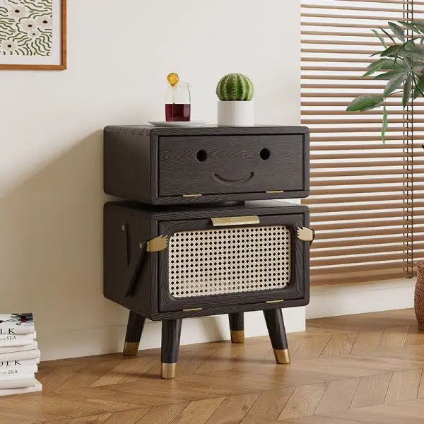 Contemporary Creative Rotatable Kids Robot Rectangular Cubic Ash Rattan Hardware Nightstand 2 - Cabinet For Bedroom - Image 10