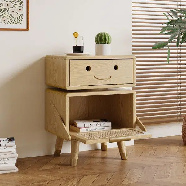 Contemporary Creative Rotatable Kids Robot Rectangular Cubic Ash Rattan Hardware Nightstand 2 - Cabinet For Bedroom - Image 8