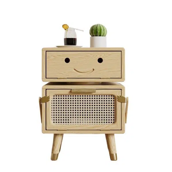 Contemporary Creative Rotatable Kids Robot Rectangular Cubic Ash Rattan Hardware Nightstand 2 - Cabinet For Bedroom - Image 15