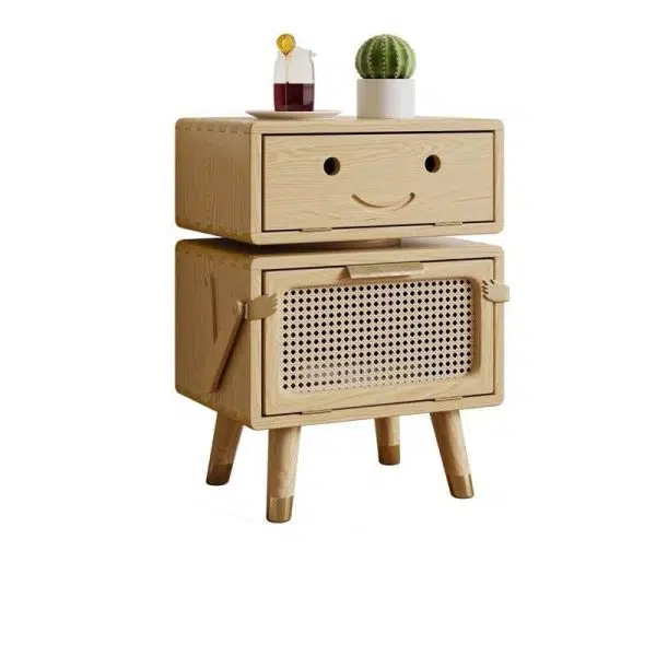 Contemporary Creative Rotatable Kids Robot Rectangular Cubic Ash Rattan Hardware Nightstand 2 - Cabinet For Bedroom - Image 11