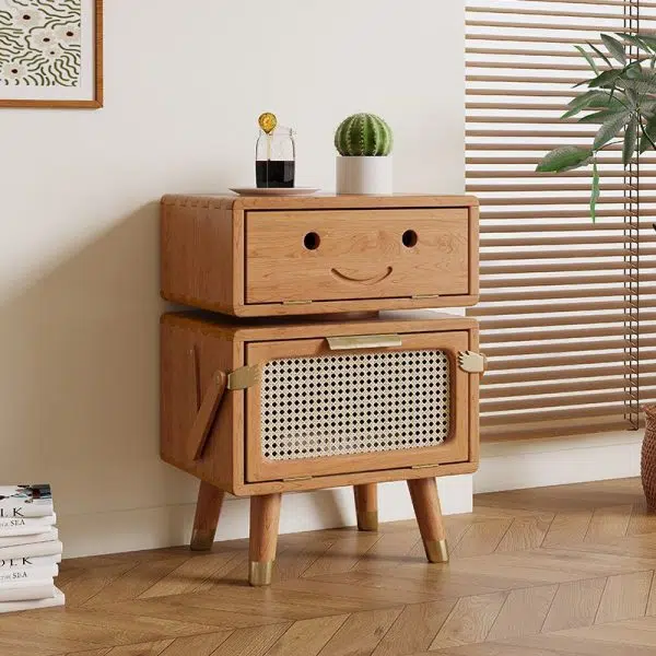 Contemporary Creative Rotatable Kids Robot Rectangular Cubic Ash Rattan Hardware Nightstand 2 - Cabinet For Bedroom - Image 2