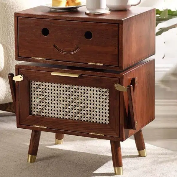 Contemporary Creative Rotatable Kids Robot Rectangular Cubic Ash Rattan Hardware Nightstand 2 - Cabinet For Bedroom - Image 5