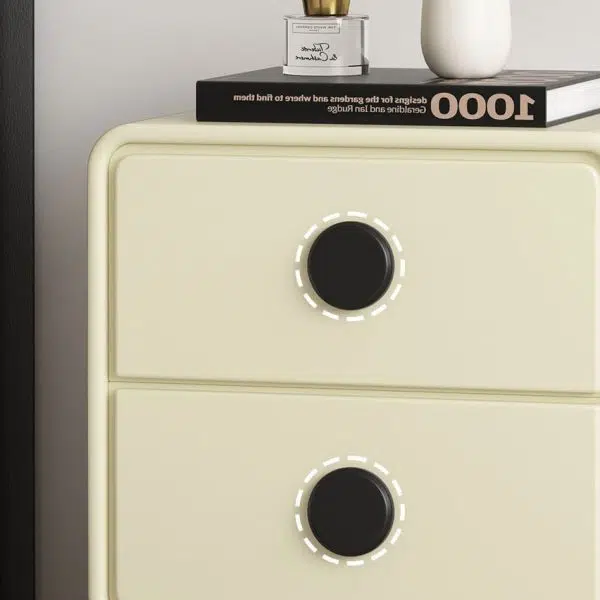 Contemporary Nordic Square Cube Solid Wood Multilayer Board Leather Nightstand 2 - Drawer For Bedroom - Image 7