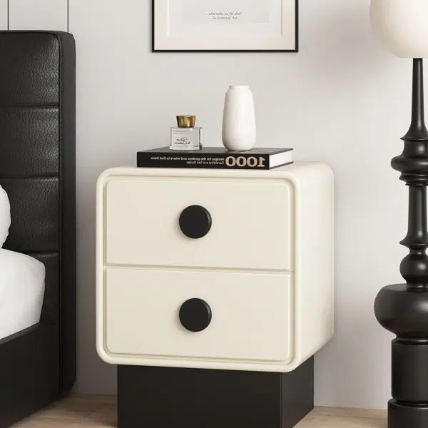 Contemporary Nordic Square Cube Solid Wood Multilayer Board Leather Nightstand 2 - Drawer For Bedroom - Image 17