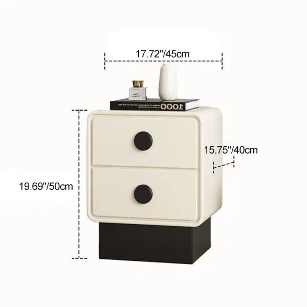 Contemporary Nordic Square Cube Solid Wood Multilayer Board Leather Nightstand 2 - Drawer For Bedroom - Image 5