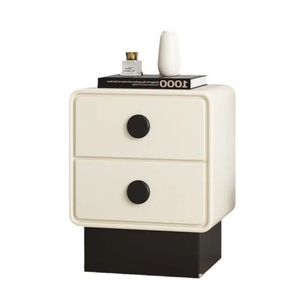 Contemporary Nordic Square Cube Solid Wood Multilayer Board Leather Nightstand 2 - Drawer For Bedroom - Image 20