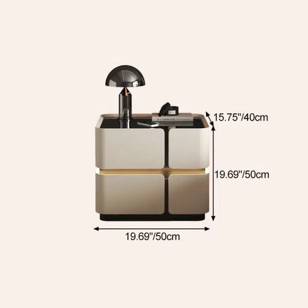 Contemporary Nordic Square Cube Sensor Light Wireless Charging Solid Wood Glass Leather Nightstand 2/3 - Drawer For Bedroom - Image 5