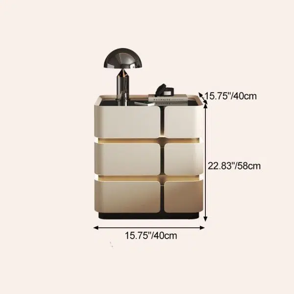 Contemporary Nordic Square Cube Sensor Light Wireless Charging Solid Wood Glass Leather Nightstand 2/3 - Drawer For Bedroom - Image 6
