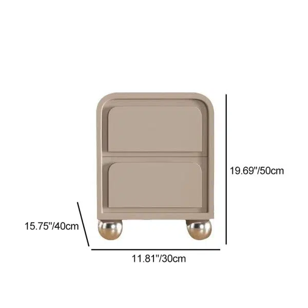 Contemporary Nordic Square Cube Round Ball Foot Solid Wood Hardware Nightstand 2 - Drawer For Bedroom - Image 4