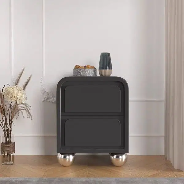 Contemporary Nordic Square Cube Round Ball Foot Solid Wood Hardware Nightstand 2 - Drawer For Bedroom - Image 11