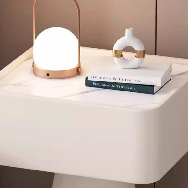 Contemporary Nordic Square Trapezoid Cube Rock Board Pine Leather Nightstand 1 - Drawer For Bedroom - Image 5