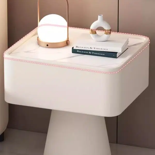 Contemporary Nordic Square Trapezoid Cube Rock Board Pine Leather Nightstand 1 - Drawer For Bedroom - Image 6