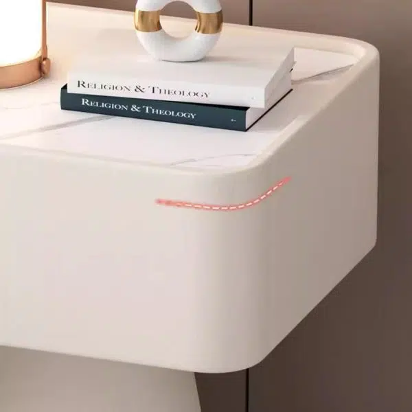 Contemporary Nordic Square Trapezoid Cube Rock Board Pine Leather Nightstand 1 - Drawer For Bedroom - Image 7