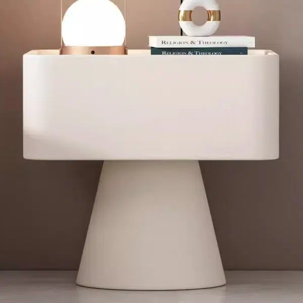 Contemporary Nordic Square Trapezoid Cube Rock Board Pine Leather Nightstand 1 - Drawer For Bedroom - Image 9