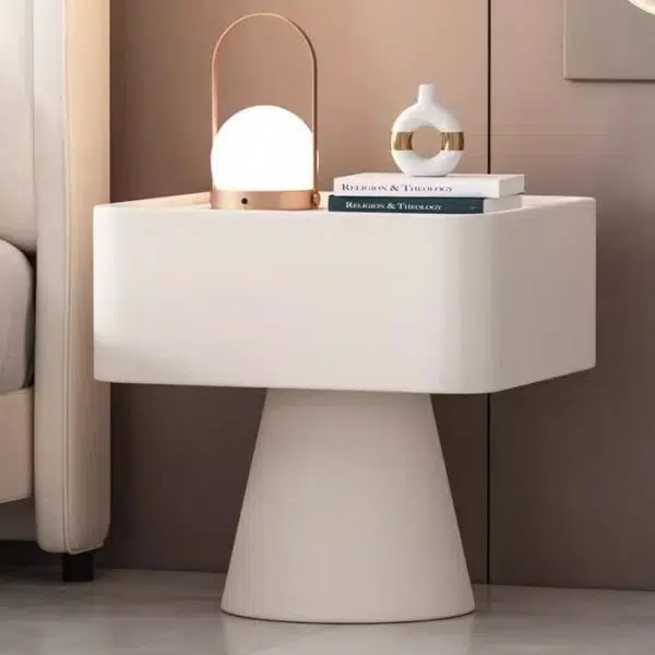 Contemporary Nordic Square Trapezoid Cube Rock Board Pine Leather Nightstand 1 - Drawer For Bedroom - Image 16