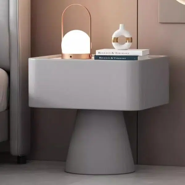 Contemporary Nordic Square Trapezoid Cube Rock Board Pine Leather Nightstand 1 - Drawer For Bedroom - Image 18