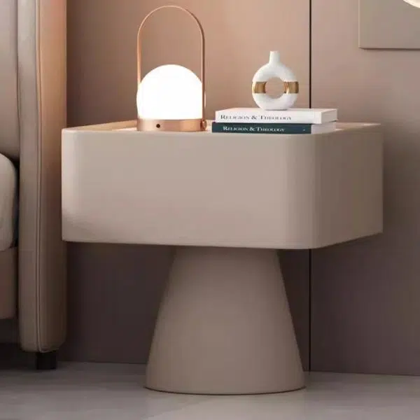 Contemporary Nordic Square Trapezoid Cube Rock Board Pine Leather Nightstand 1 - Drawer For Bedroom - Image 17