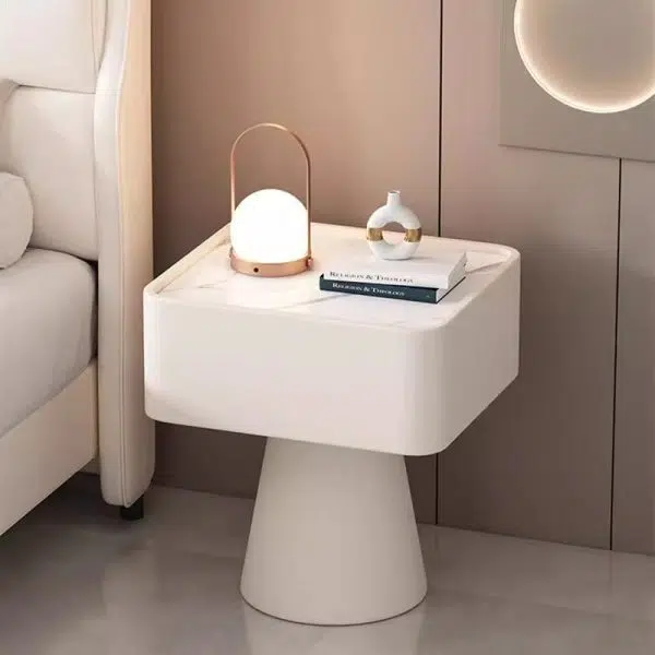 Contemporary Nordic Square Trapezoid Cube Rock Board Pine Leather Nightstand 1 - Drawer For Bedroom - Image 11