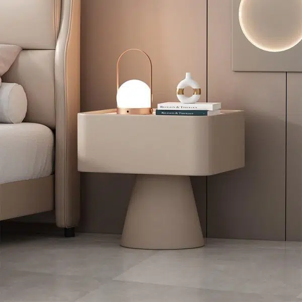 Contemporary Nordic Square Trapezoid Cube Rock Board Pine Leather Nightstand 1 - Drawer For Bedroom - Image 12