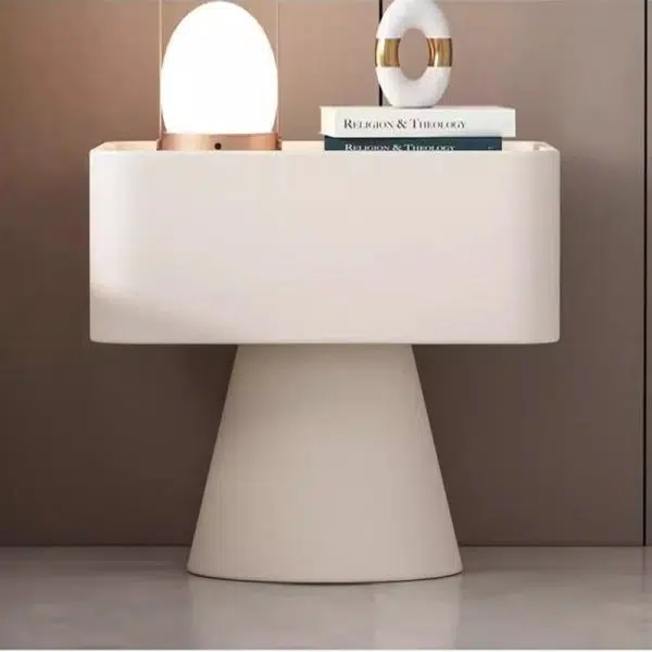 Contemporary Nordic Square Trapezoid Cube Rock Board Pine Leather Nightstand 1 - Drawer For Bedroom - Image 19