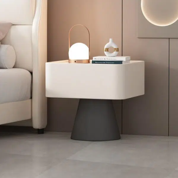 Contemporary Nordic Square Trapezoid Cube Rock Board Pine Leather Nightstand 1 - Drawer For Bedroom - Image 2