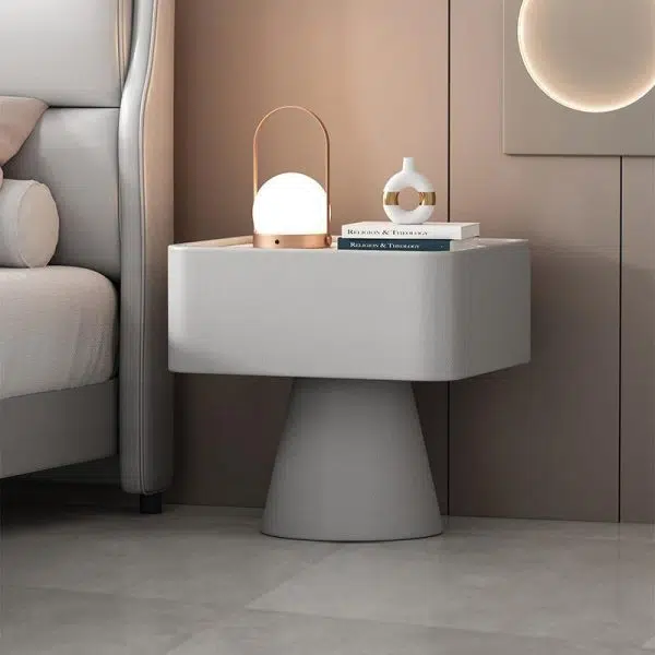 Contemporary Nordic Square Trapezoid Cube Rock Board Pine Leather Nightstand 1 - Drawer For Bedroom - Image 13