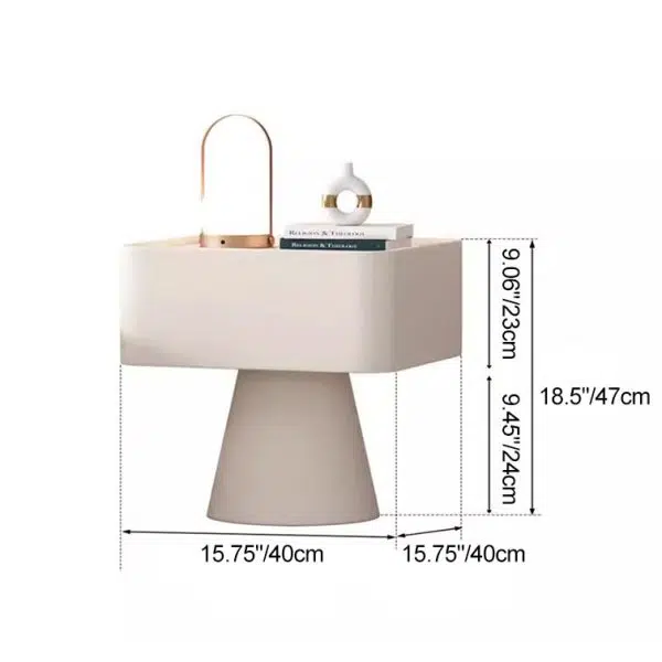 Contemporary Nordic Square Trapezoid Cube Rock Board Pine Leather Nightstand 1 - Drawer For Bedroom - Image 4