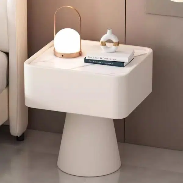 Contemporary Nordic Square Trapezoid Cube Rock Board Pine Leather Nightstand 1 - Drawer For Bedroom - Image 15