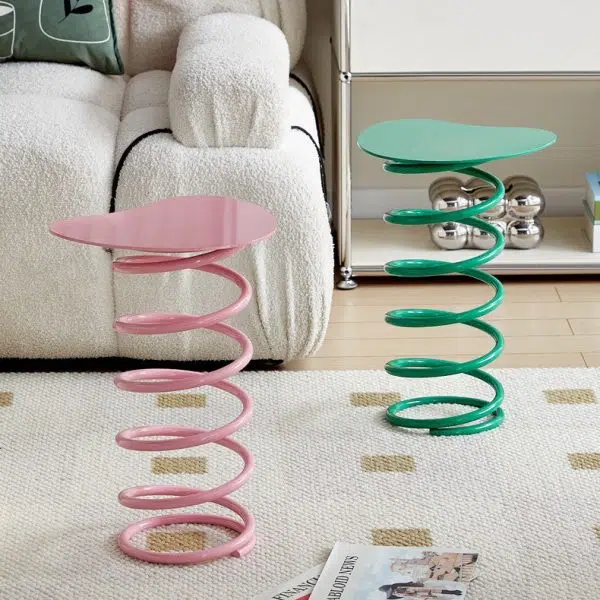 Contemporary Creative Spring Shape Full Iron Side Table 1 - Tier For Living Room - Image 3