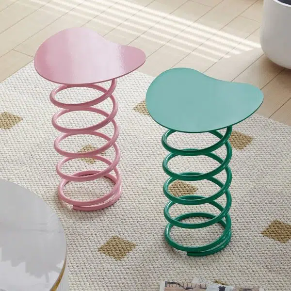 Contemporary Creative Spring Shape Full Iron Side Table 1 - Tier For Living Room - Image 12