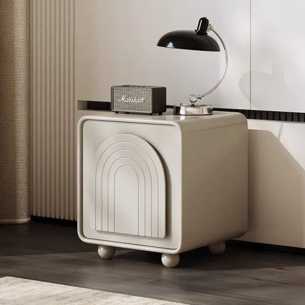 Contemporary Nordic Cream Square Cube Ecological Board Hardware ABS Nightstand 2 - Cabinet For Bedroom - Image 2