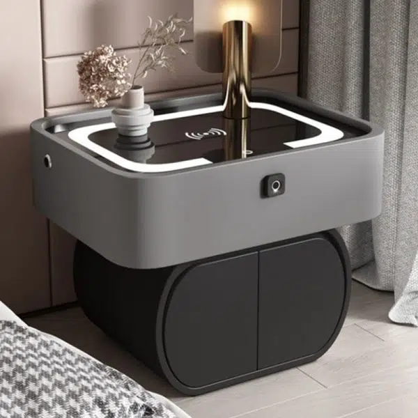 Contemporary Nordic Rectangular Glass Desktop Pine Leather Nightstand 2 - Drawer For Bedroom - Image 11