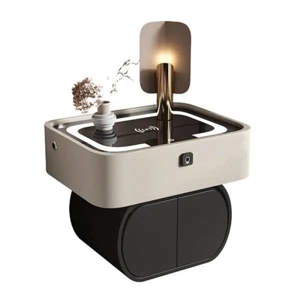 Contemporary Nordic Rectangular Glass Desktop Pine Leather Nightstand 2 - Drawer For Bedroom - Image 12