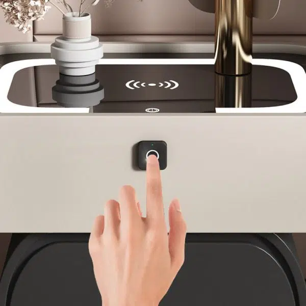 Contemporary Nordic Rectangular Glass Desktop Pine Leather Nightstand 2 - Drawer For Bedroom - Image 8