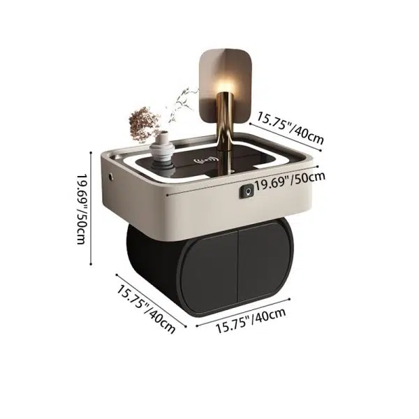 Contemporary Nordic Rectangular Glass Desktop Pine Leather Nightstand 2 - Drawer For Bedroom - Image 4