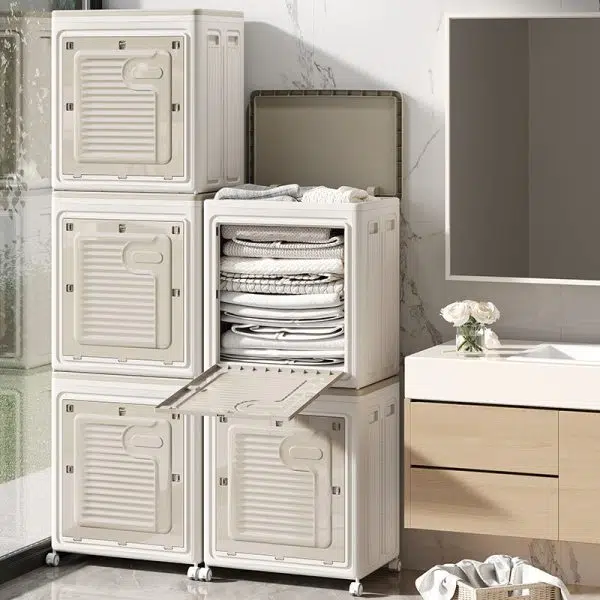 Contemporary Nordic Foldable Clothes Storage Cabinet Full PP Side Table 1 - Storage For Living Room - Image 2