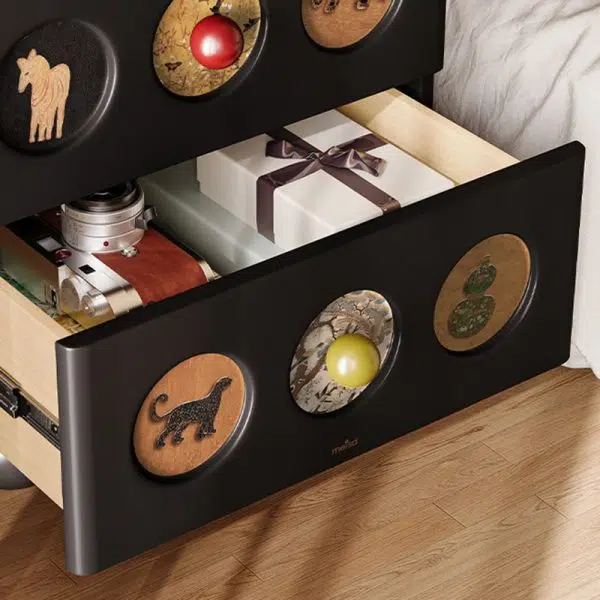 Contemporary Creative Square Cube Animal Prints Orb Solid Wood Hardware Nightstand 2 - Drawer For Bedroom - Image 9