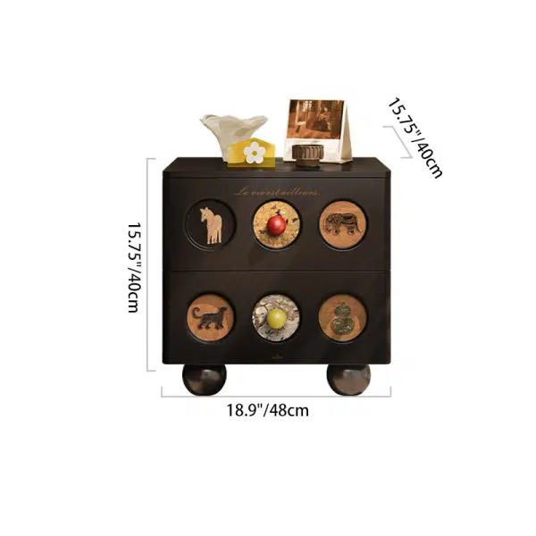 Contemporary Creative Square Cube Animal Prints Orb Solid Wood Hardware Nightstand 2 - Drawer For Bedroom - Image 4