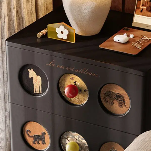 Contemporary Creative Square Cube Animal Prints Orb Solid Wood Hardware Nightstand 2 - Drawer For Bedroom - Image 5