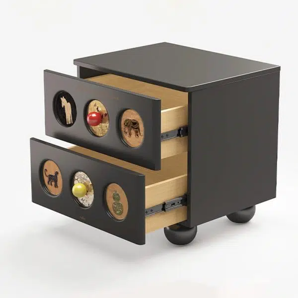 Contemporary Creative Square Cube Animal Prints Orb Solid Wood Hardware Nightstand 2 - Drawer For Bedroom - Image 16
