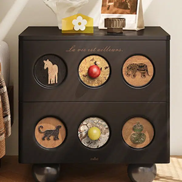 Contemporary Creative Square Cube Animal Prints Orb Solid Wood Hardware Nightstand 2 - Drawer For Bedroom - Image 12