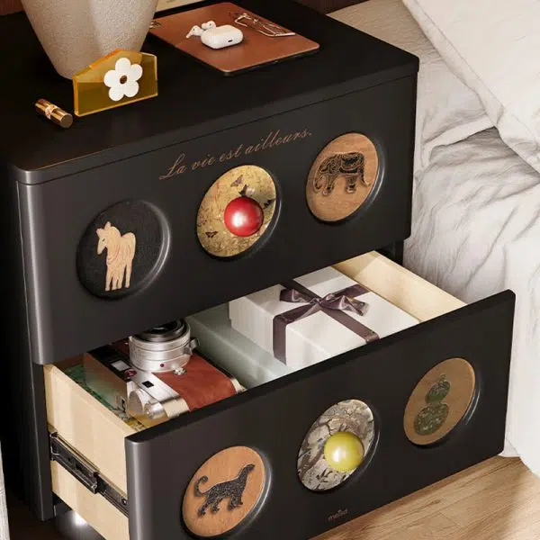 Contemporary Creative Square Cube Animal Prints Orb Solid Wood Hardware Nightstand 2 - Drawer For Bedroom - Image 8
