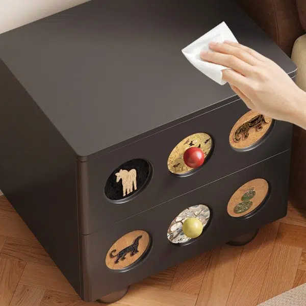 Contemporary Creative Square Cube Animal Prints Orb Solid Wood Hardware Nightstand 2 - Drawer For Bedroom - Image 6