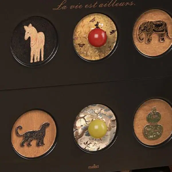 Contemporary Creative Square Cube Animal Prints Orb Solid Wood Hardware Nightstand 2 - Drawer For Bedroom - Image 10