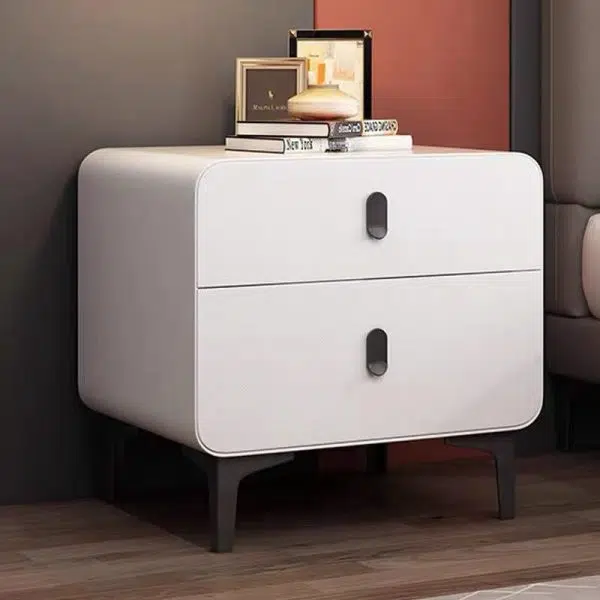 Contemporary Nordic Square Cube Artificial Board Solid Wood Nightstand 2 - Drawer For Bedroom - Image 3
