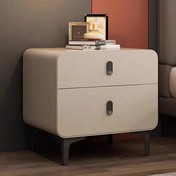 Contemporary Nordic Square Cube Artificial Board Solid Wood Nightstand 2 - Drawer For Bedroom - Image 10
