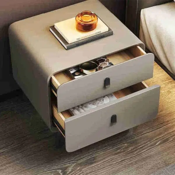 Contemporary Nordic Square Cube Artificial Board Solid Wood Nightstand 2 - Drawer For Bedroom - Image 8