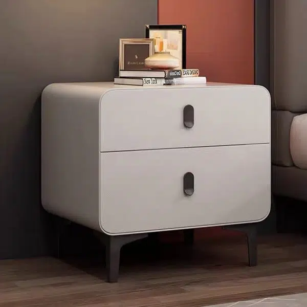 Contemporary Nordic Square Cube Artificial Board Solid Wood Nightstand 2 - Drawer For Bedroom - Image 11
