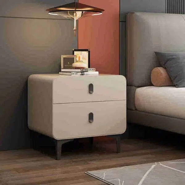 Contemporary Nordic Square Cube Artificial Board Solid Wood Nightstand 2 - Drawer For Bedroom - Image 2